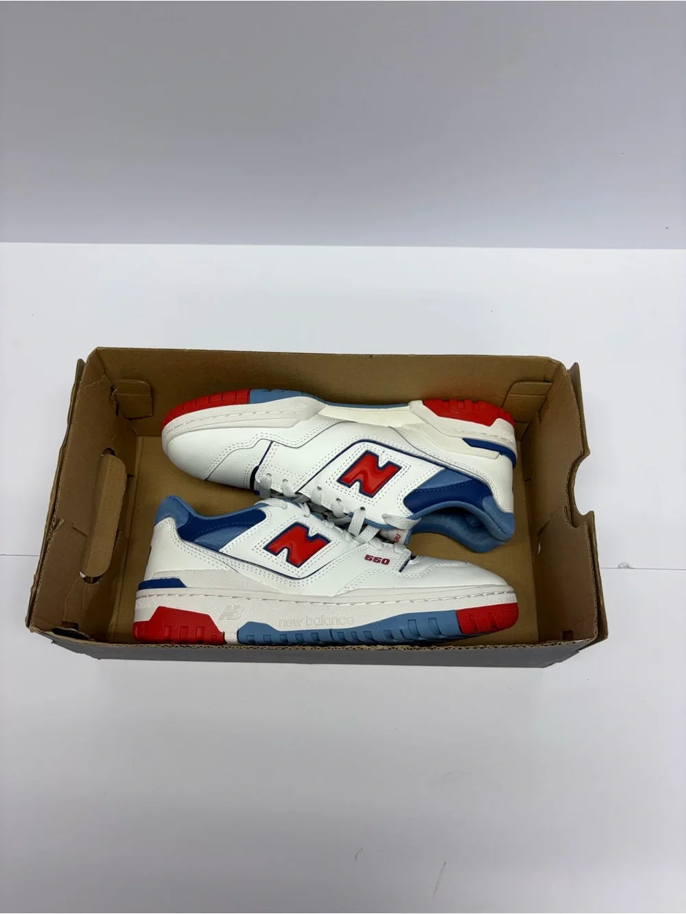 New Balance Kids White Sneakers with Blue and Red Accents / no original box /